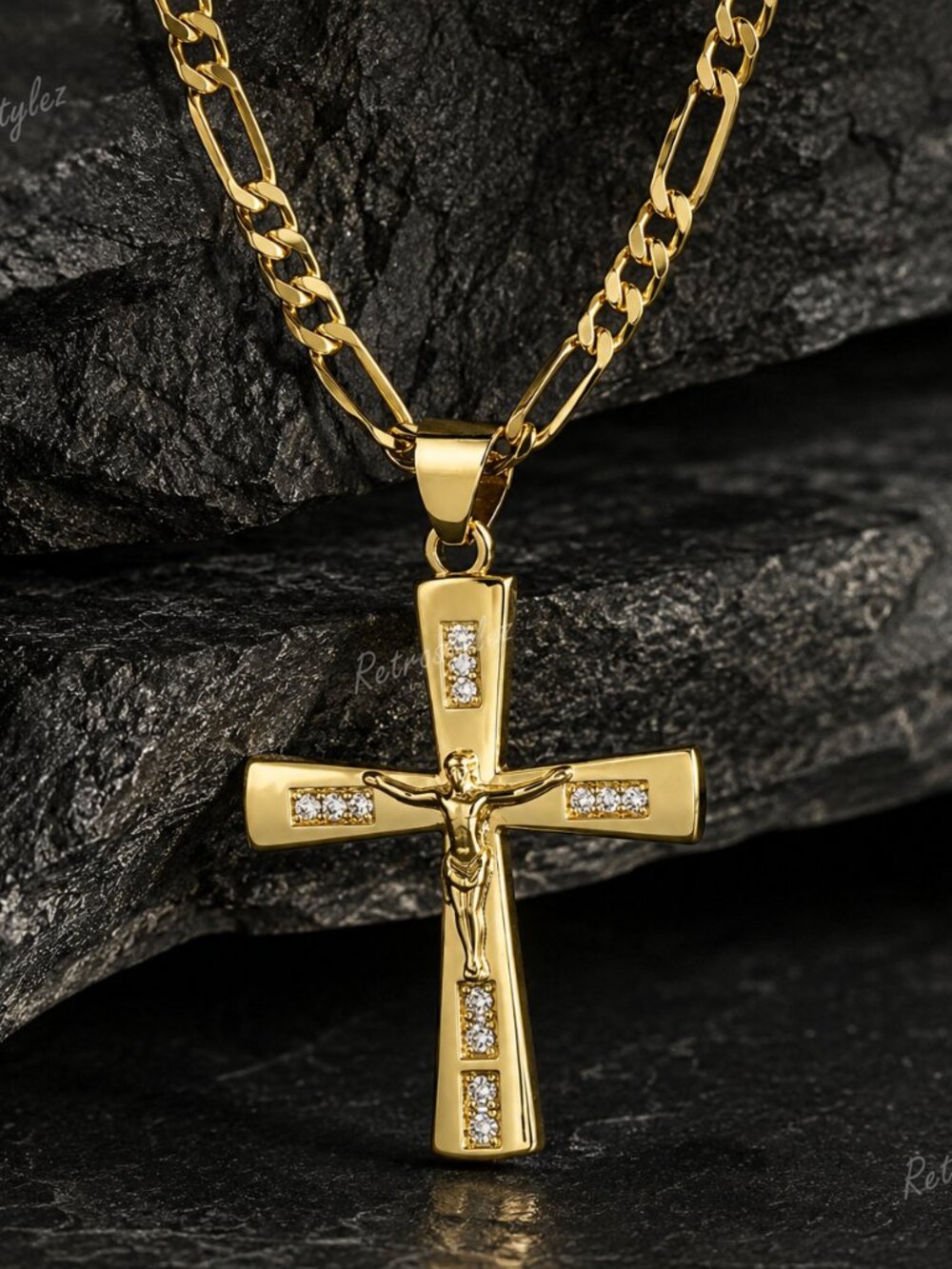 20" Mens 14K Gold 2ct Diamond Christian Cross Pendant Necklace 20 inch Chain NEW
